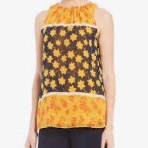 Gibson Latimer-Floral Print Gathered High Neck Top